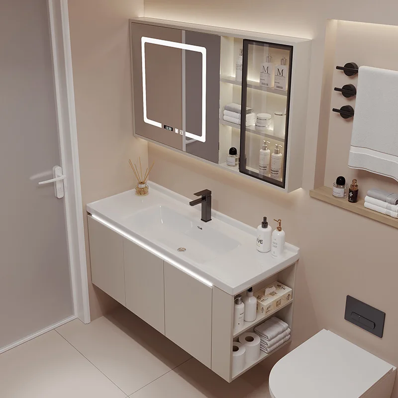 Ceramic integrated basin bathroom cabinet storage compartment hand wash basin bathroom cabinet