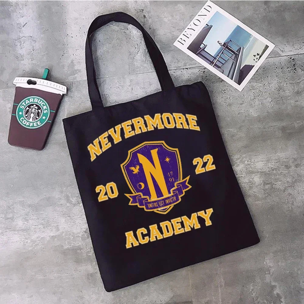 Borsa per la spesa riutilizzabile femminile Eco Nevermore Academy day Addams Shopping Bag Tote Bags for Women Canvas Bag