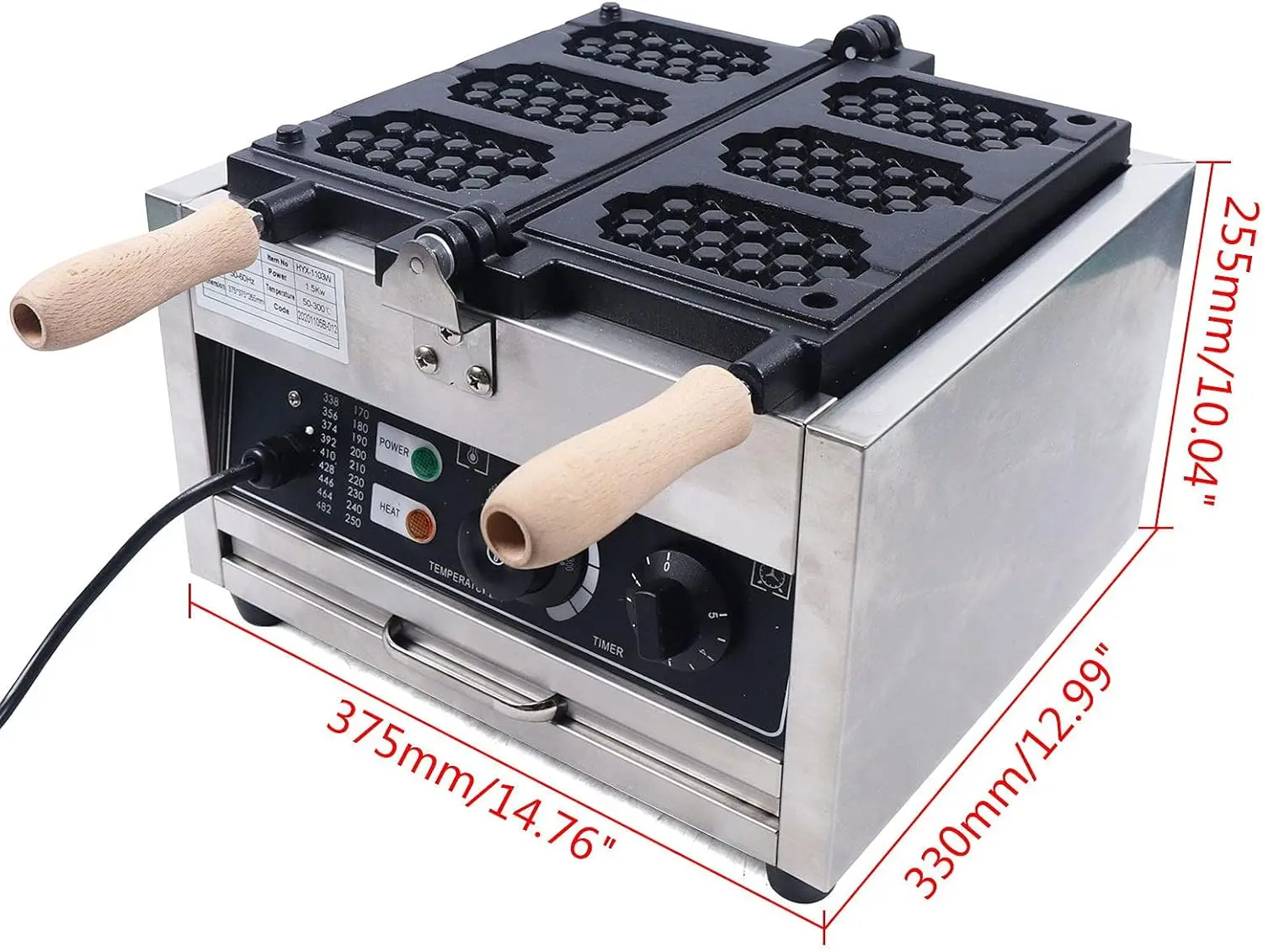 Waffeleisen Maschine 1500w 110v Antihaft elektrische Waben Waffel Pop Maker, kommerzielle Edelstahl Waffeleisen, Temperatu