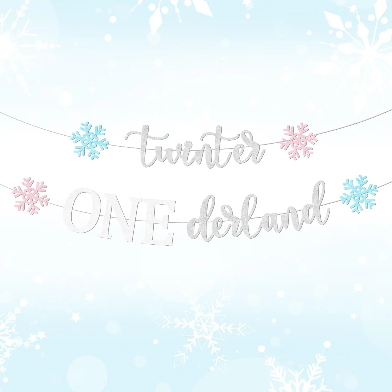 

Twinter ONEderland Banner for Boys and Girls, Twins, 1st Birthday Decoration, Snowflake Theme, Pink and Blue, Party Supplies,