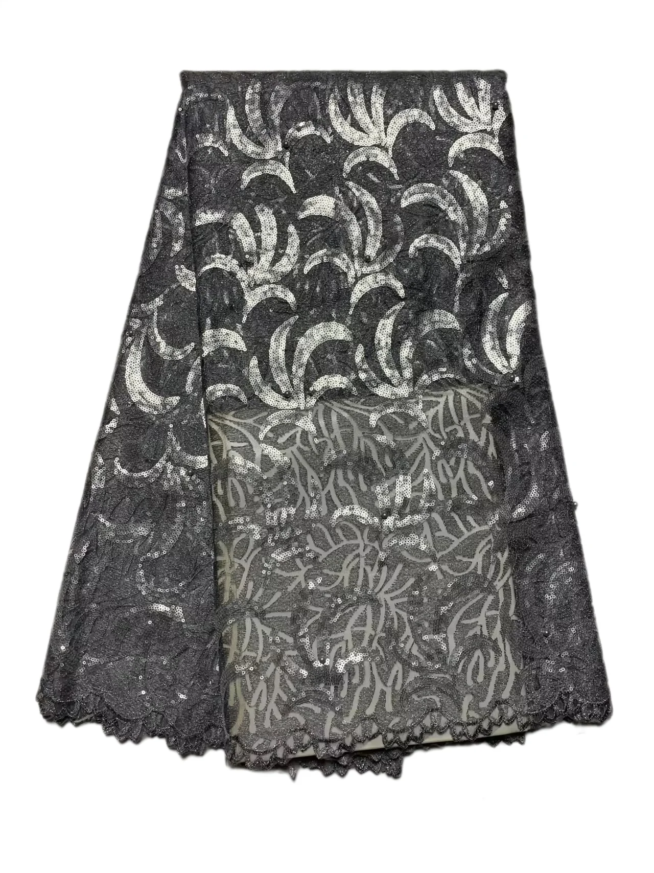 Fashion African Lace Fabric With Bead And Sequin High Quality French Tulle Embroidery Mesh Material For Luxury Banquet Dress Sew