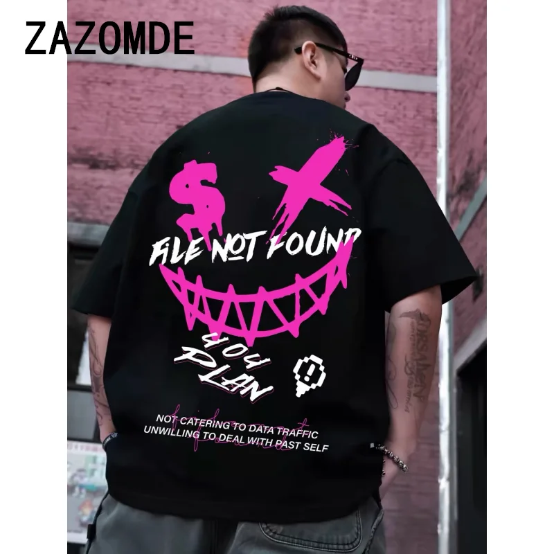 ZAZOMDE Men And Women Oversized T-Shirt Hip Hop Streetwear Devil Smile Print T-Shirt Harajuku Cotton Short Sleeve Y2k Clothing