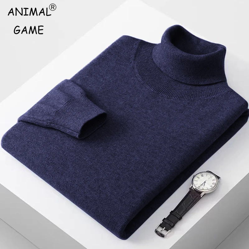 

Осенние мужские свитера с высоким воротником, пуловер с длинными рукавами, свитер, повседневная вязаная зимняя теплая уличная одежда, однотонная верхняя одежда
