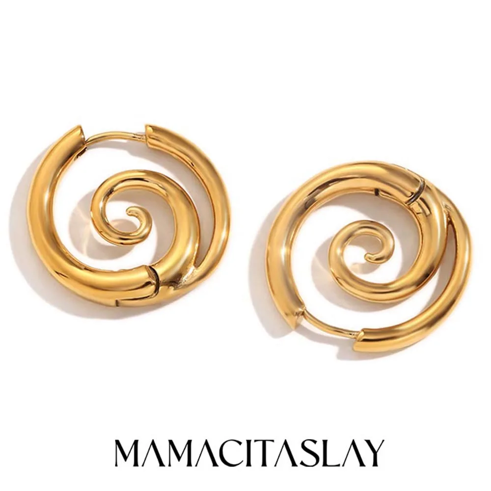 MamacitaSlay New Design Round Spiral Hoop Earrings Trendy Waterproof Jewelry 18k-gold-plated Stainless Steel Statement Earrings
