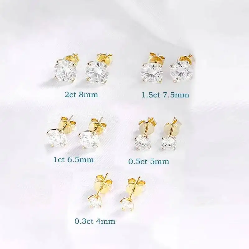 JoiasHome Pure 925 Silver Rose Gold 0.2-3CT Moissanite Stud Earrings Women Sparkling Wedding Fine Jewelry