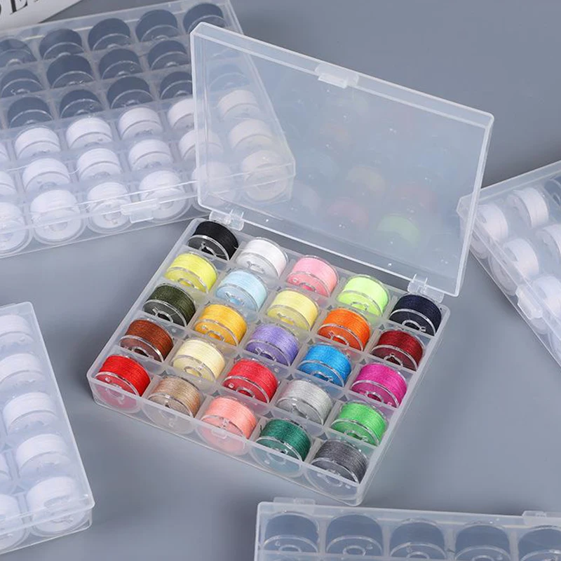 25/36pcs Household Sewing Machine Bobbin Lock Core Box Colorful Transparent Bobbin With Thread Bobbin Set Plastic Box