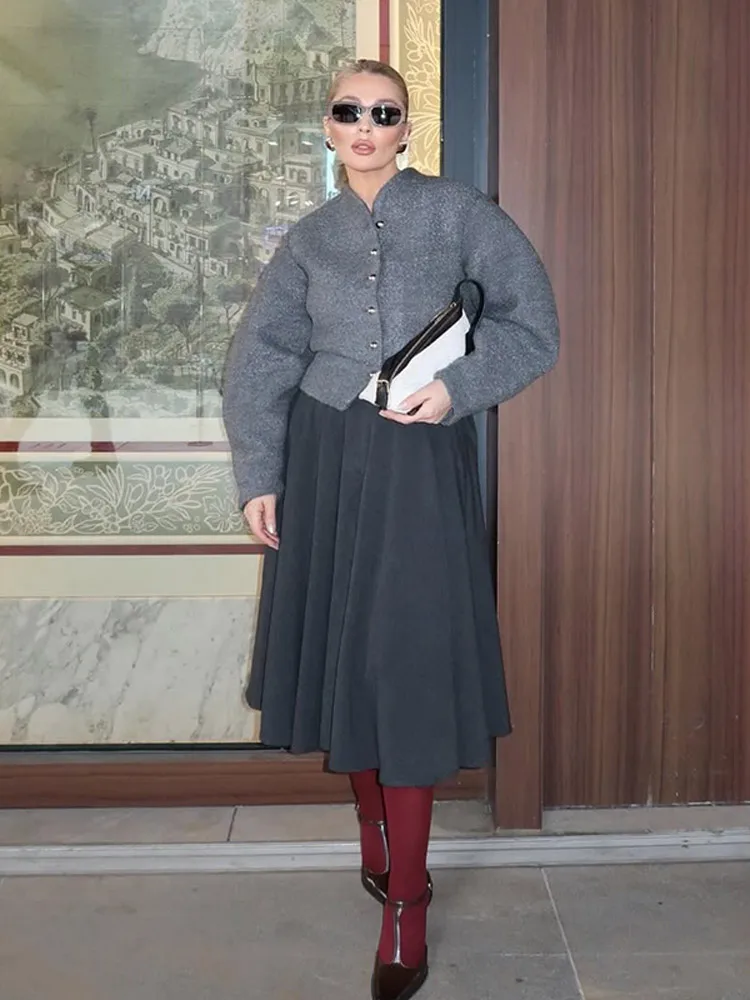 Casual Solid Color Round Neck Woolen Short Coat Fashion Single Breasted Jacket 2025 New Autumn Daily Commuting Office Outerwears