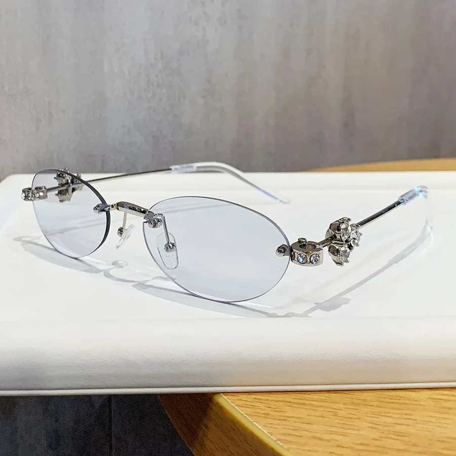 Lunettes de mode pour femmes, 1 pièce, nouveau luxe exquis, forme ovale incrustée de diamants, Design de Niche, décoration adaptée au quotidien et à l'extérieur S