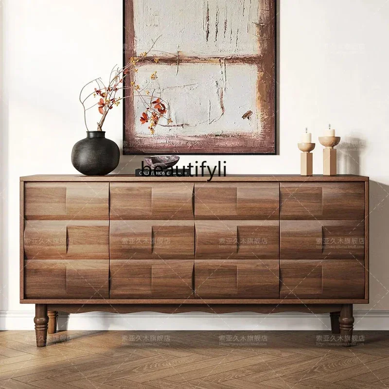 

American retro solid wood dining side cabinet, living room wall locker, household storage cabinet9344