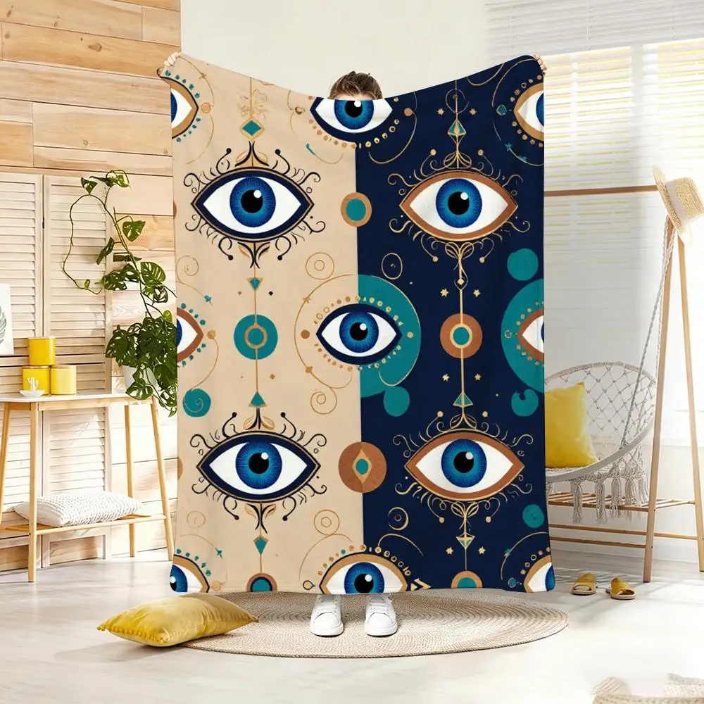 Classic motif E-Evil Eye Throw Lightweight  Flannel Blanket Soft Skin-friendly for Summer Cooling