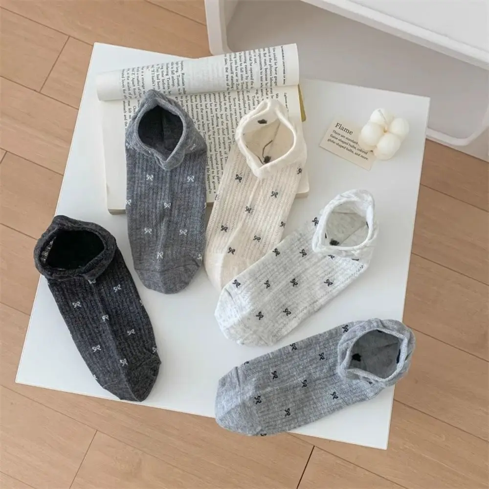 

5Pairs Fashion Mesh Bow Short Socks Breathable Ballet Style Sweet Ankle Socks Ruffle Female Hosiery Tube Socks Women Streetwear