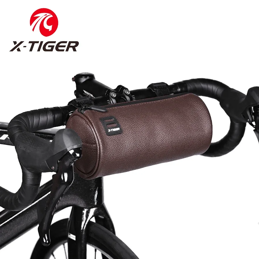 X-TIGER Bike Handlebar Bag Brown Bicycle Front Bag Shoulder Bag with Shoulder Strap Road Mountain Bike Cycling Travel Storage