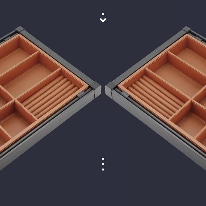 Mokka-Leder-Kleiderschrank-Zubehör, Hardware, einziehbare multifunktionale Schmuckschatulle