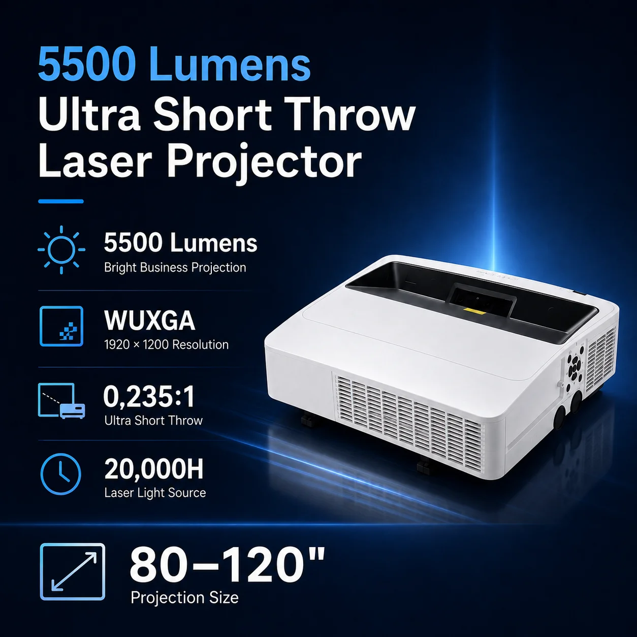 5500 Lumens WUXGA 3LCD Ultra Short Throw Laser Projector for Classroom and Education
