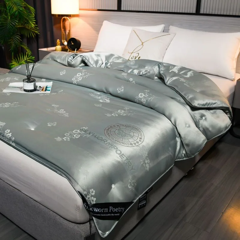 Silk Quilt 100% Mulberry Silk Summer Cool Quilt Warm Air Conditioner Quilt Spring Autumn Quilt Double Quilt Core Winter Quilt