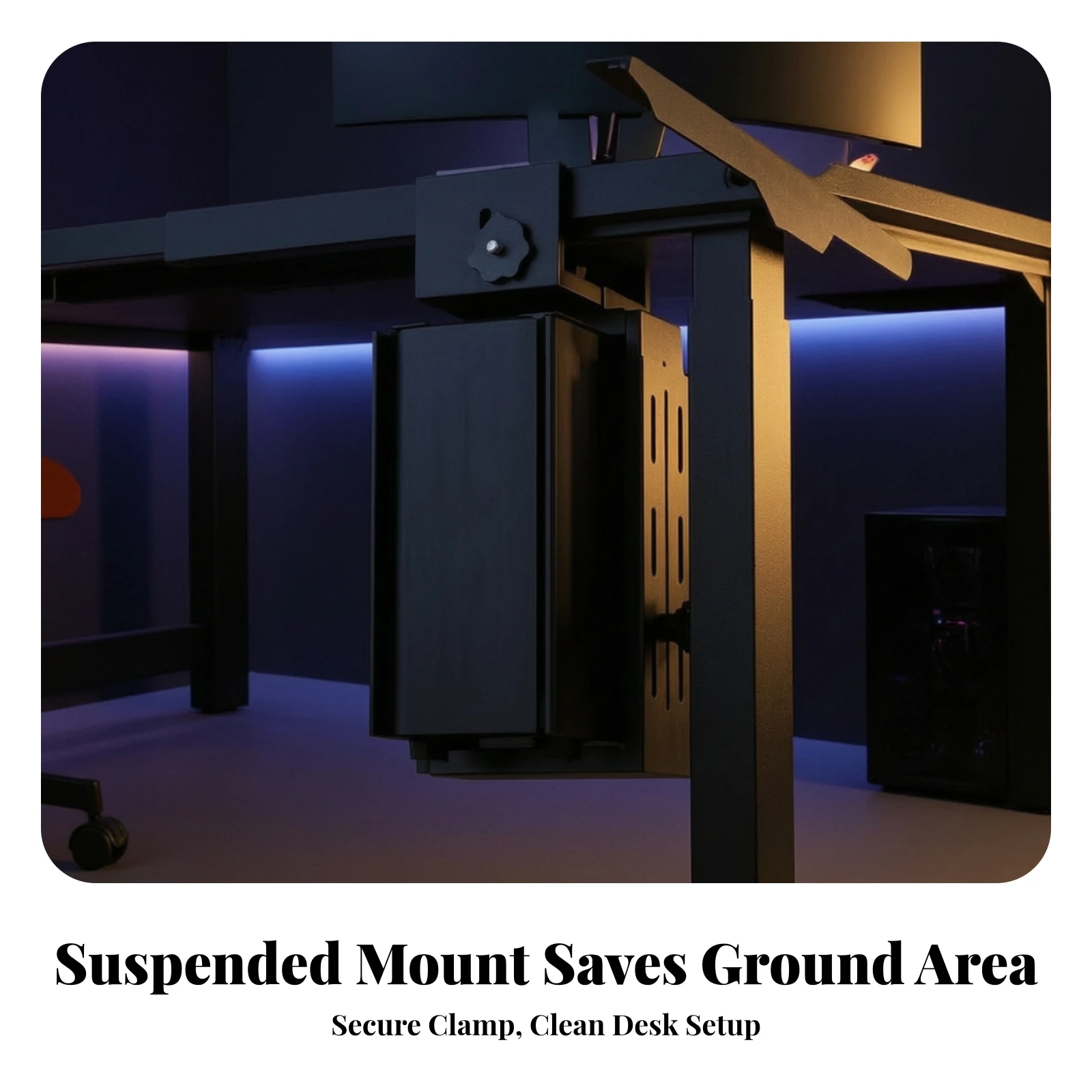 Suspended Computer Case Holder Heavy Duty Adjustable PC Case Hanger with Retaining Arms Under-Desk Computer Chassis Mount Stable