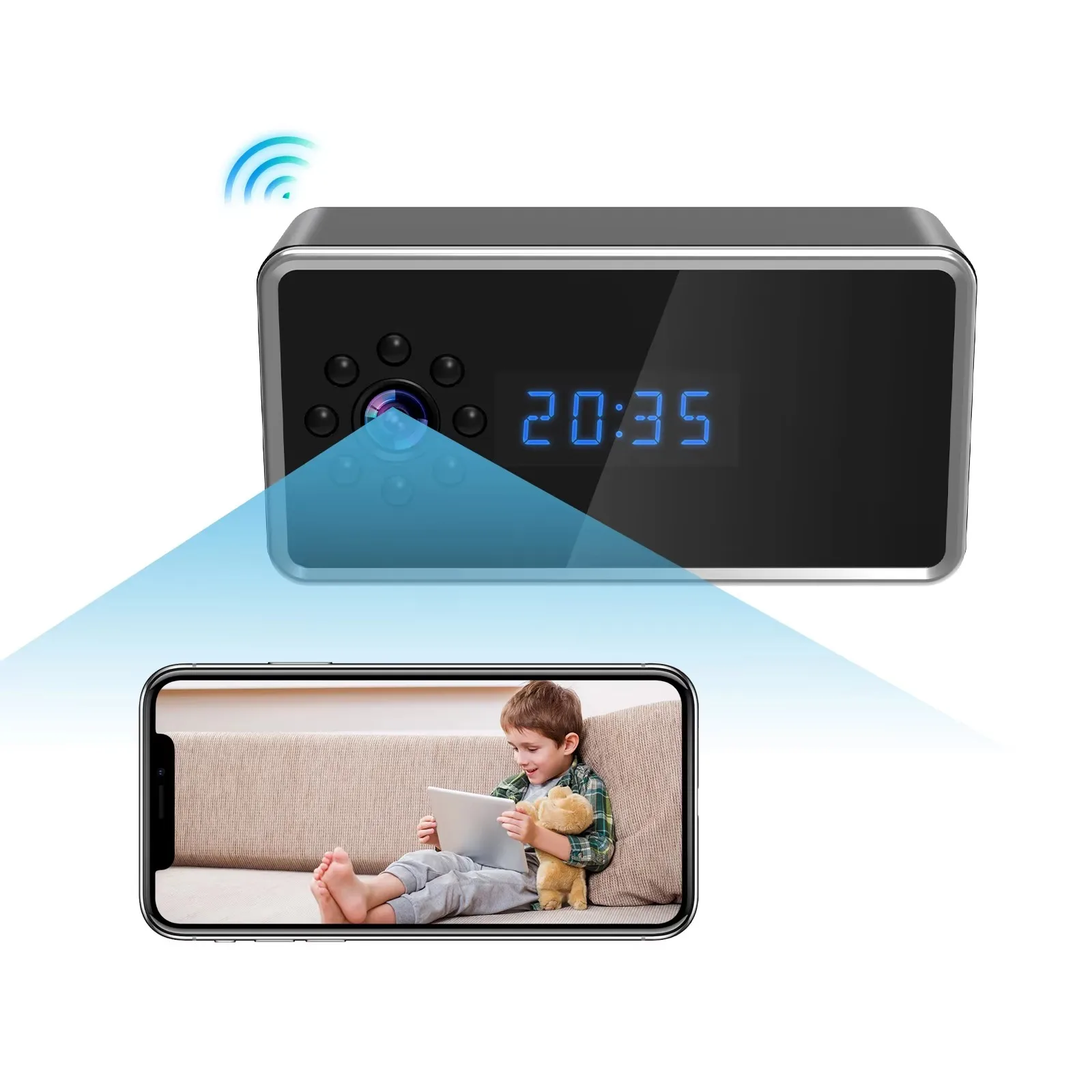 

New FHD 1080P Wireless WiFi Control Infrared Night Vision Wide Angle CMOS Sensor Home Security Alarm Clock Motion Detection