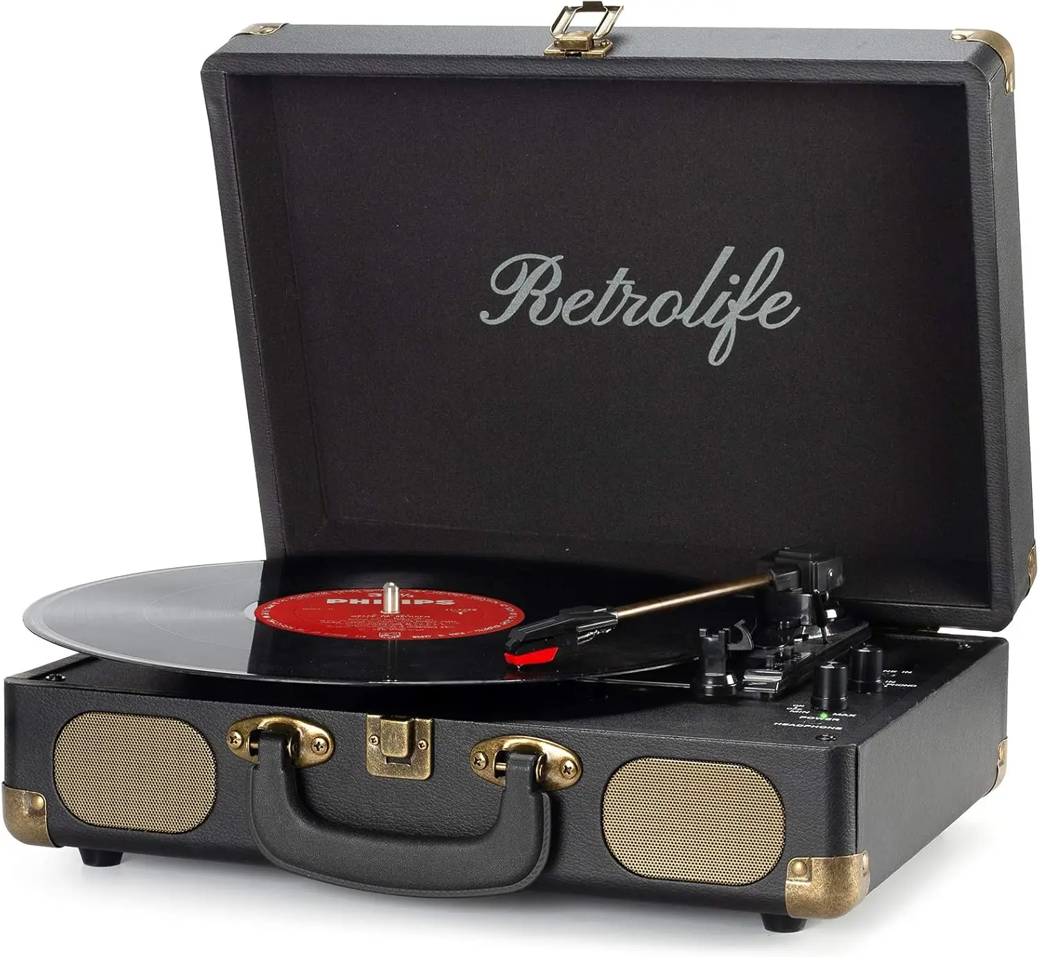 

Vinyl Record Player 3-Speed Bluetooth Suitcase Portable Belt-Driven Record Player with Built-in Speakers RCA Line Out AUX