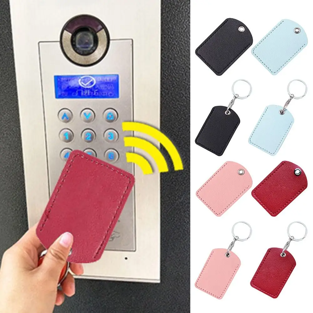 Useful Protective Card Sleeve With Keychain Rectangle Badge Card Holders PU Leather Key Ring For Airtag