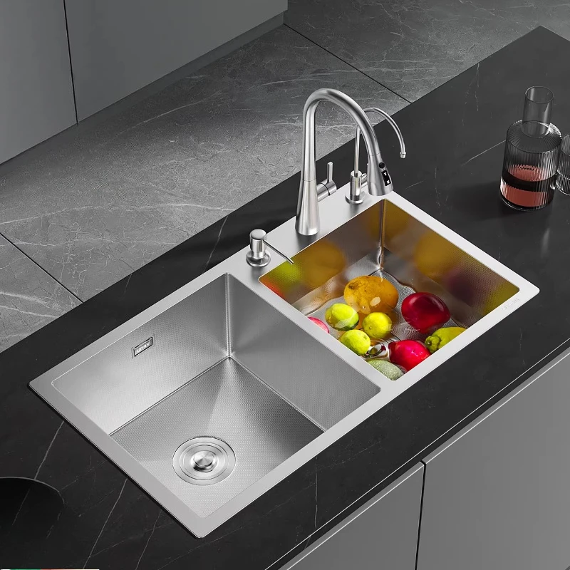 Kitchen Nano Partition Large Double Slot 304 Stainless Steel Kitchen Vegetable Basin
