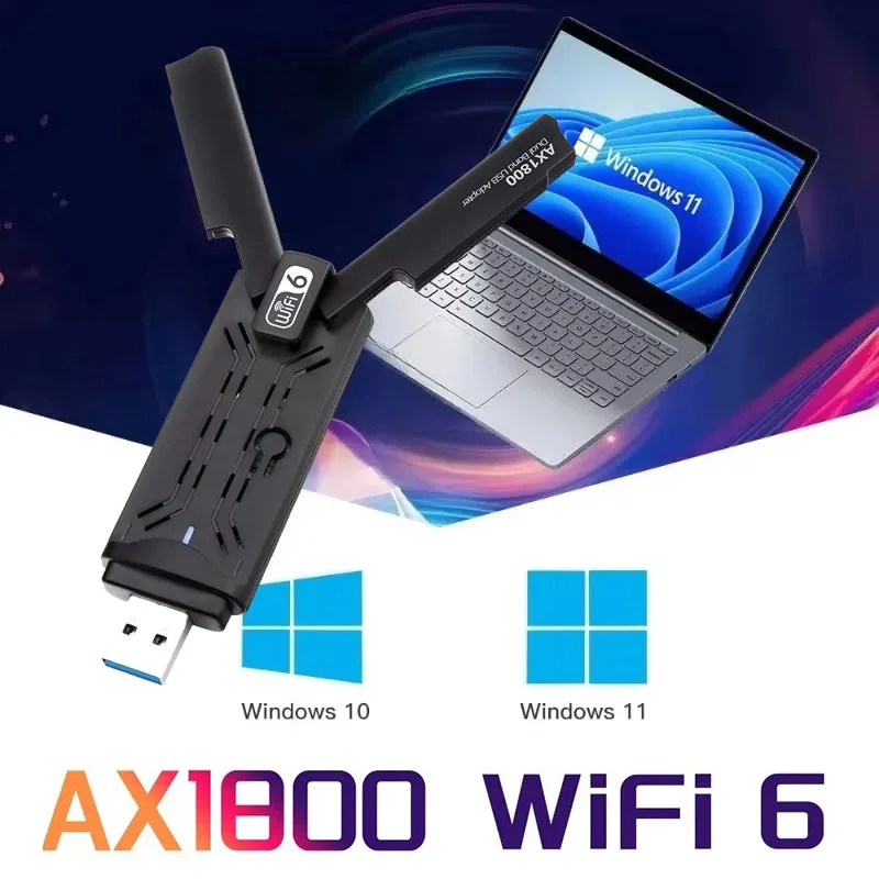 

1800Mbps WiFi 6 USB Adapter Dual Band 2.4G/5Ghz Wireless WiFi Receiver USB 3.0 Dongle Network Card For Laptop PC Win 10/11