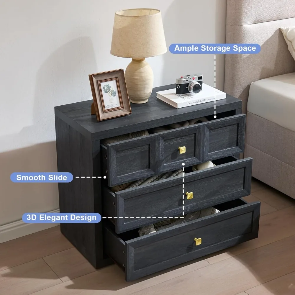 مجموعة منضدة محطة شحن مكونة من 2، طاولات ليلية حديثة 30.7 مع 3 أدراج، طاولات جانبية كبيرة للسرير بحجم كينج