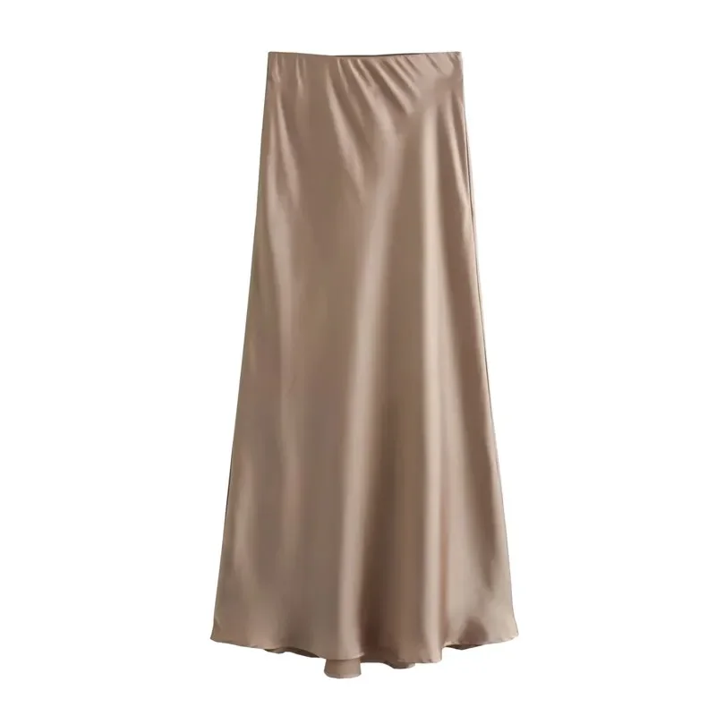 2024 Black Satin Skirt Woman High Waist Elegant Long Skirts For Women Fashion Summer Midi Skirt Office Women's Skirts image 3