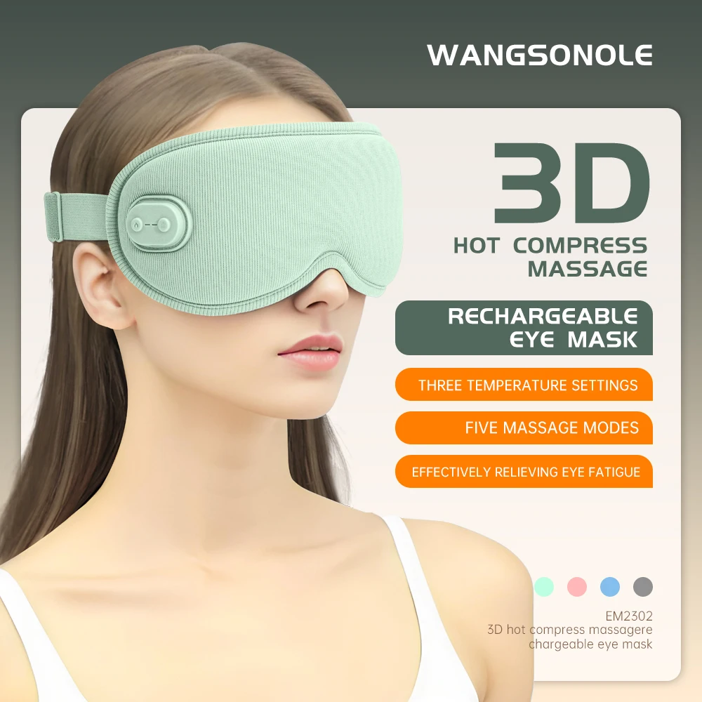 

3D Portable Cordless Eye Massager Heated Rechargeable Warm Compress Sleep Mask For Dry Stye Relax Eye Strain