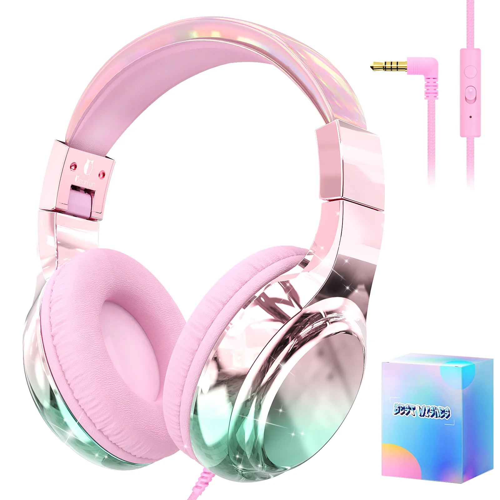 Kinderen Koptelefoon Bedraad voor School 85/94dB Volumeregrenzer Opvouwbare Stereo Geluid Headset met Microfoon voor Kinderen Meisjes Leren Tablet PC