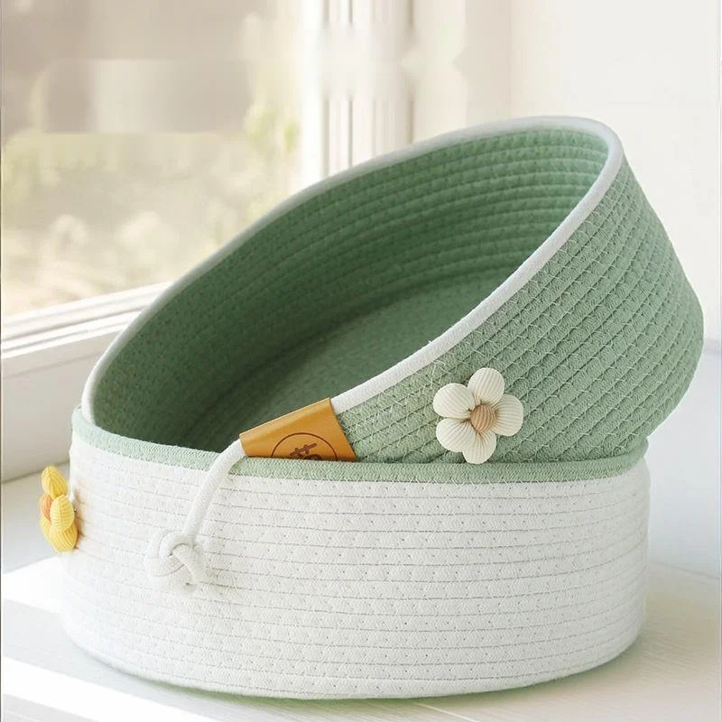 

Rattan Weaving Pet Cat Products Bed Round Donut Design Cozy Warm Comfortable Cuter Beds For Dog