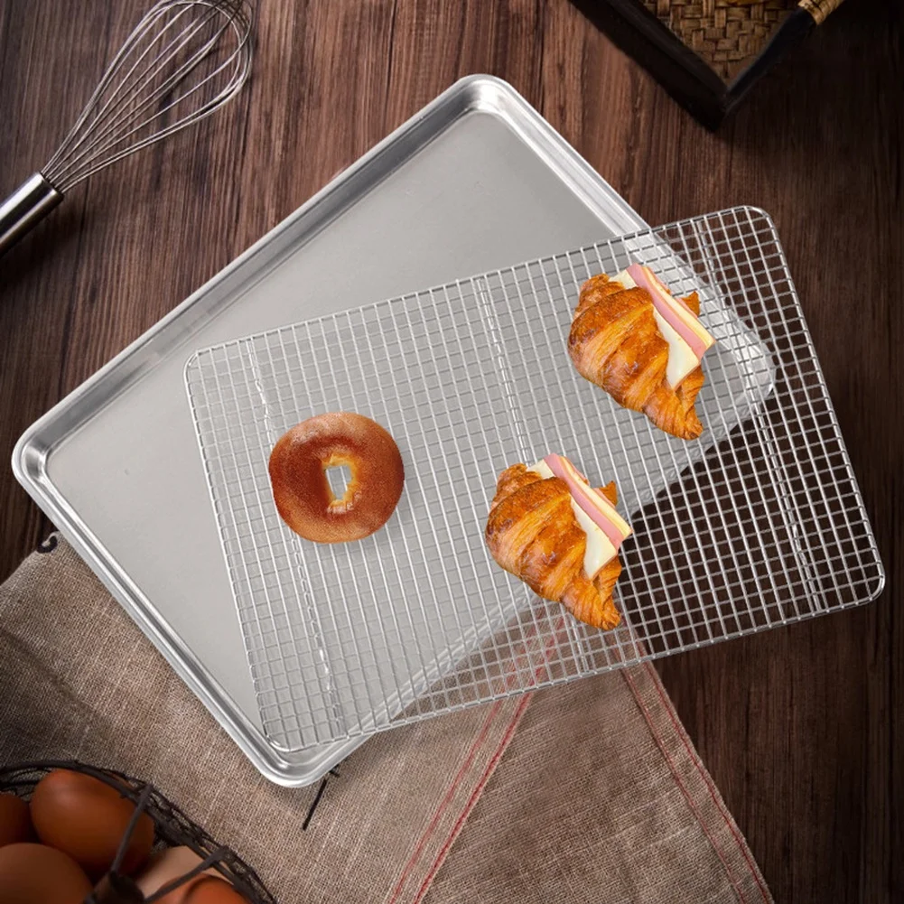 Commercial Stainless Steel Mesh Baking Tray with Removable Drain Net 45.5cm x 33cm Roasting Pan for Efficient Food Processing