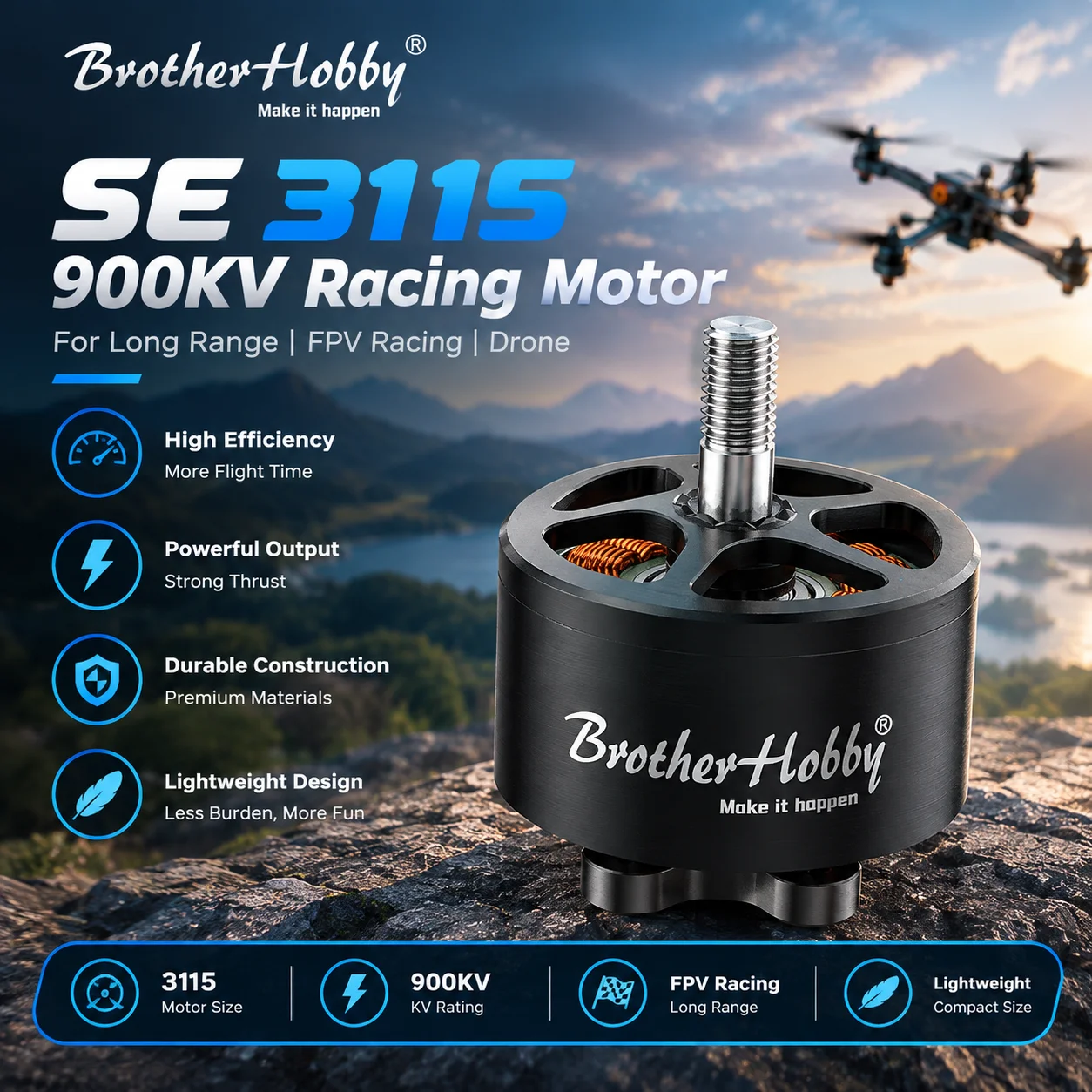 BrotherHobby SE 3115 900KV Motor for 9-10 Inch Long Range FPV Drone