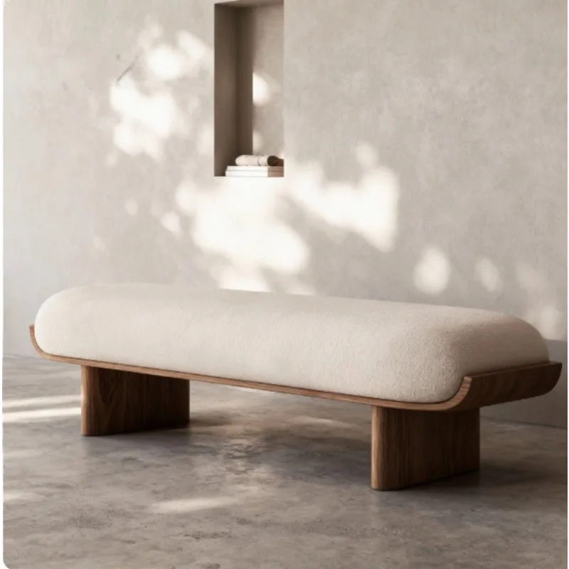 Small apartment bedroom bedside stool living room dining room bench, simple solid wood fabric bench cloakroom shoe changing