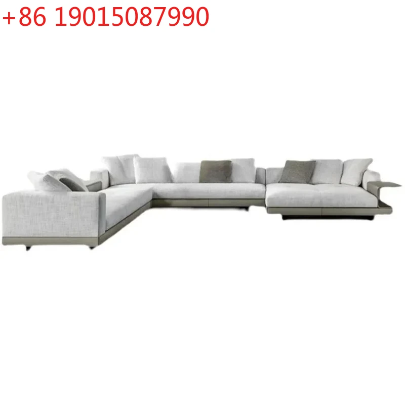 

Italian minimalist leather fabric sofa simple luxury straight corner living room combination fabric