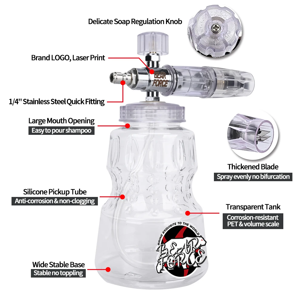 Pressure Washer Aluminum Foam Cannon Foam Generator Snow Foam Lance with 1/4” Quick Connector for Portland Husky Ryobi Greenwork