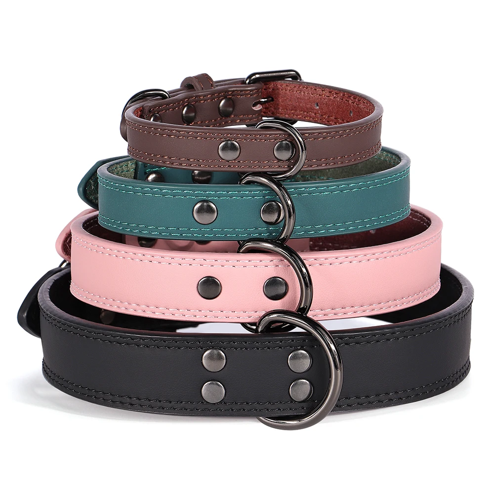 Soft Leather Dog Collar Adjustable PU Leather Pet Collars Dogs Necklace Collar for Small Medium Large Dogs Pitbull Pink S-XL