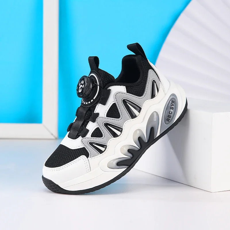 أحذية رياضية كاجوال للأطفال مضادة للانزلاق للأولاد أحذية رياضية ربيعية جديدة شبكية قابلة للتنفس بزر دوار أحذية ركض للأطفال