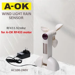 A-OK Wireless Wind Light Rain Sensor,RF433 Signal Transmitter,only for A-OK RF433 Curtain Motor,Open Close Window Automatically