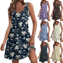 Women's Casual Print Summer Bohemian Beach Dress With Pockets V Neck Tank Dress Summer Dresses for Women 2024 Women's Dress