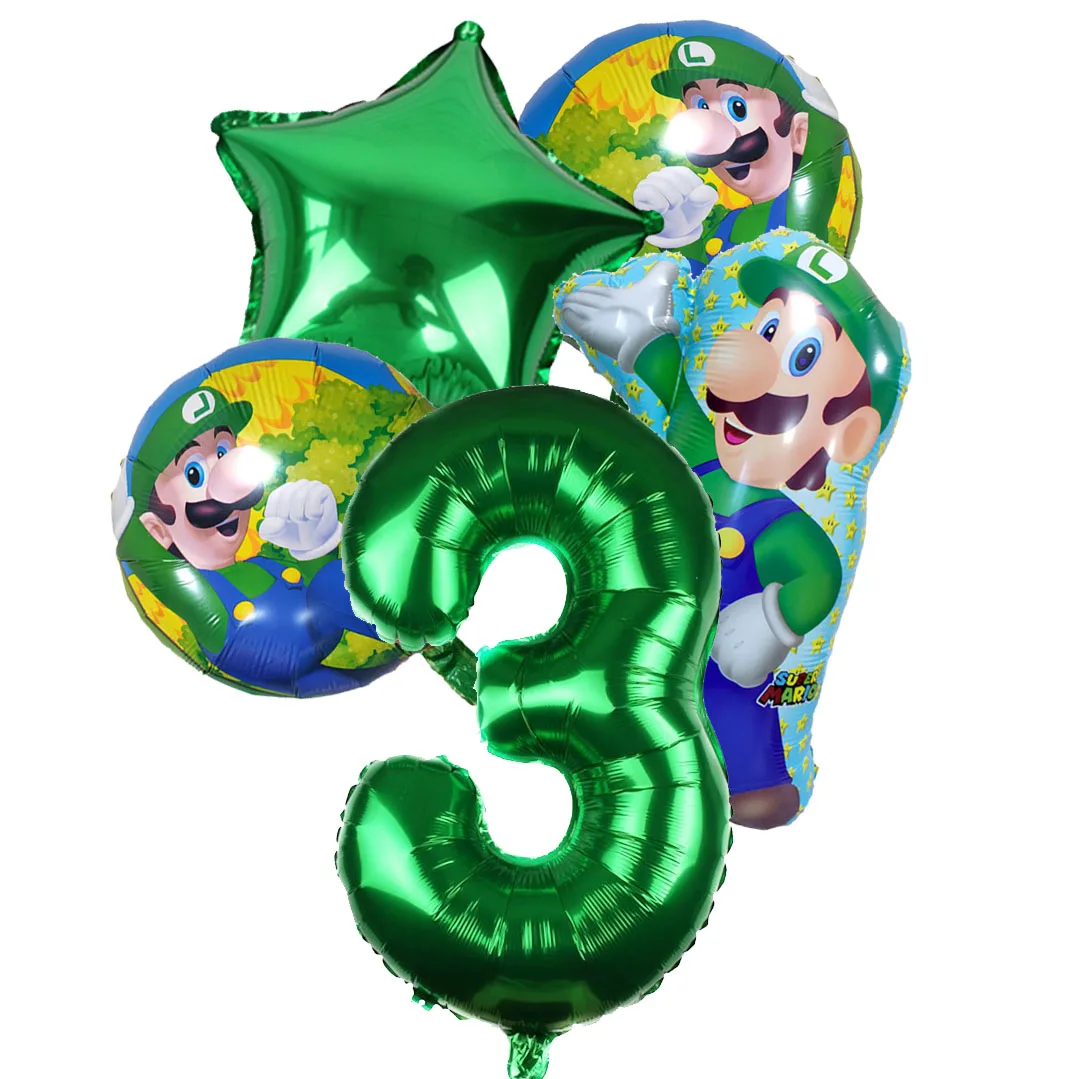 Super Marios Bros Luigi Birthday Number Ballon Set Cartoon Anime Theme Party Decor Kids Room Decoration Global Toys Accessories