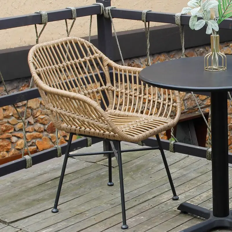 

Waterproof Balcony rattan chairs outdoor modern simple leisure courtyard garden Nordic furniture accent chair stool