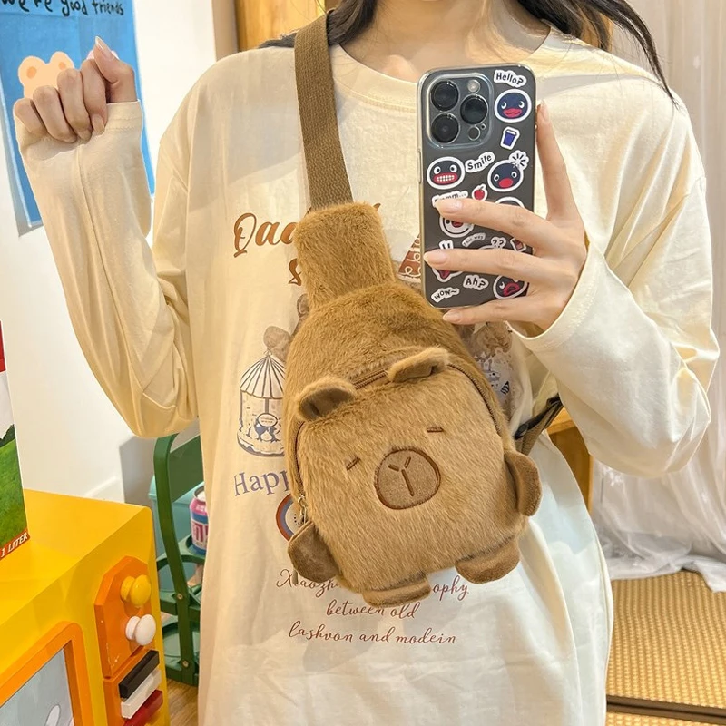 Cute Cartoon Capybara Crossbody Bag Coin Purse Large Capacity Chest Bag Mobile Phone Pouch