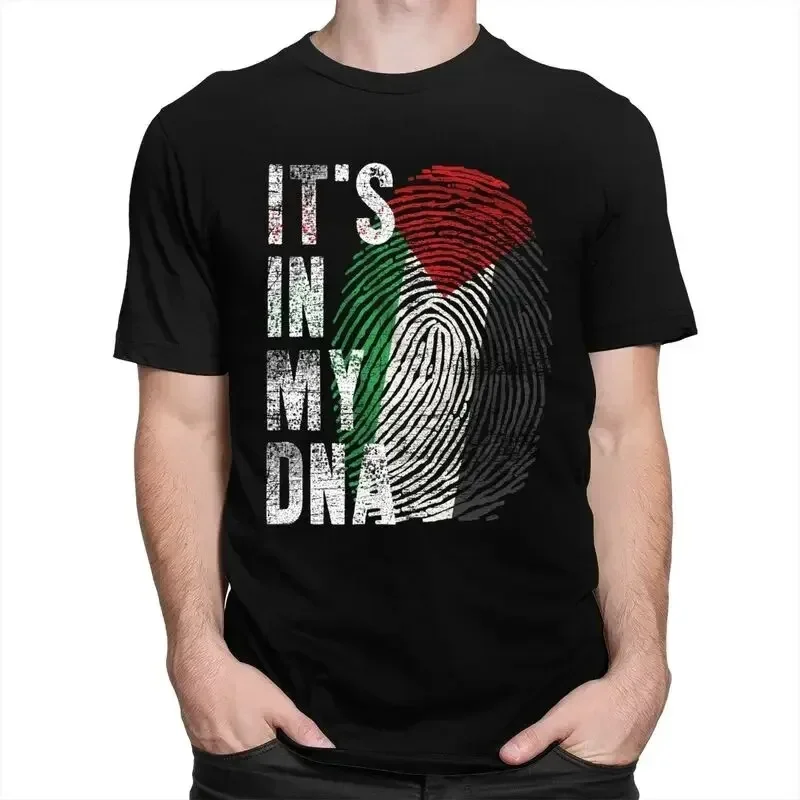 Its in My Palestine Men T-Shirt Summer Palestinian Flag Fingerprint Tee Streetwear O-neck Harajuku Hipster Printed Cotton Tops