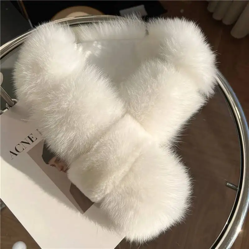 Fox Fur Scarf For Women Winter Real Fur Neck Warmer Female Furry Fur Collar Neck Cover Fur Scarf Shawls Natural Fur White Collar