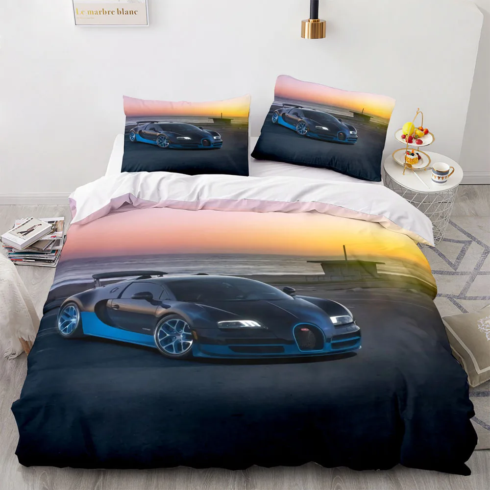 Sports Car King Queen Duvet Cover Cool Colorful Supercar Pattern Bedding Set for Men Adult Race Car 2/3pcs Polyester Quilt Cover