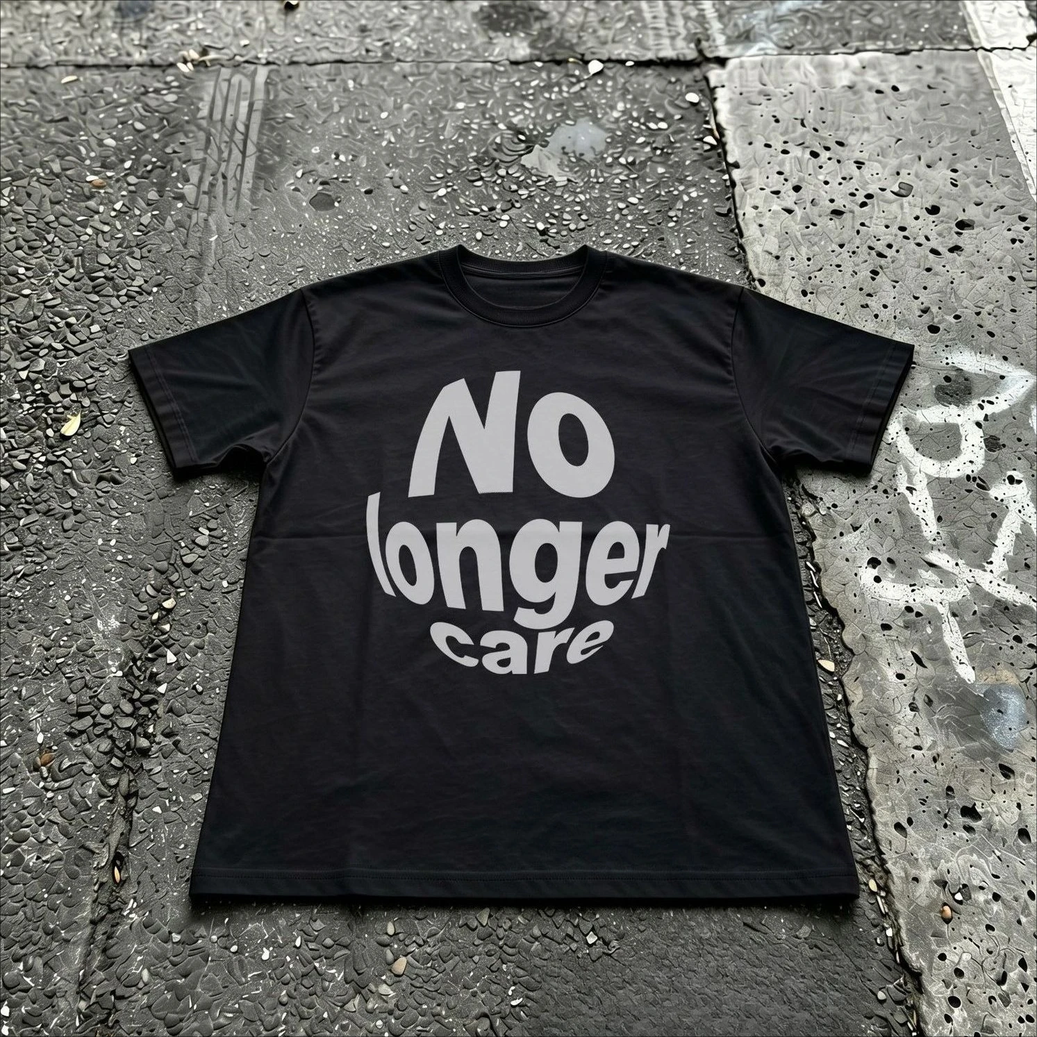 No Longer Care Bold Letter Graphic Print Crew Neck Short Sleeve Men Women T‑Shirt Slogan Text Casual Summer Top