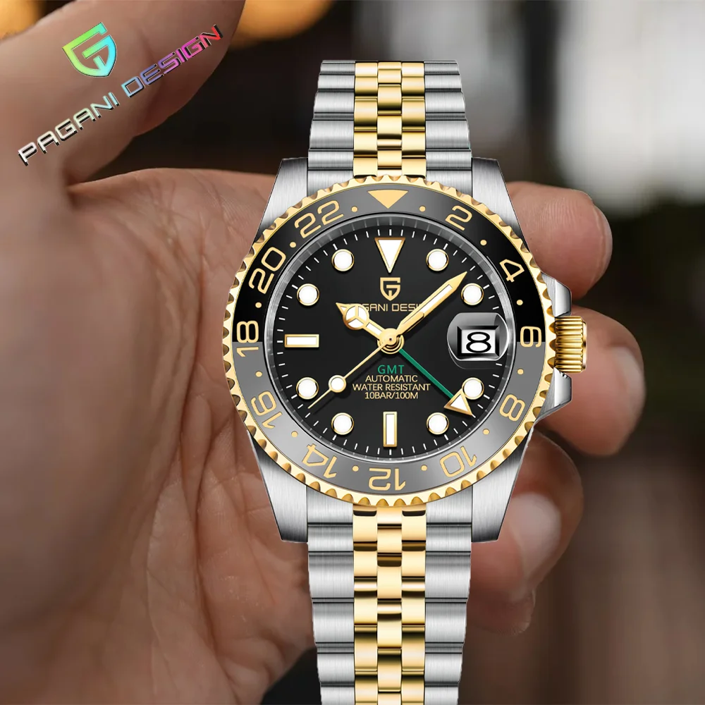 جديد V2 Pagani تصميم 40 مللي متر ساعة ميكانيكية أوتوماتيكية للرجال الياقوت الفولاذ المقاوم للصدأ GMT ساعة العلامة التجارية الأعلى ساعة رجالي الرياضة #1