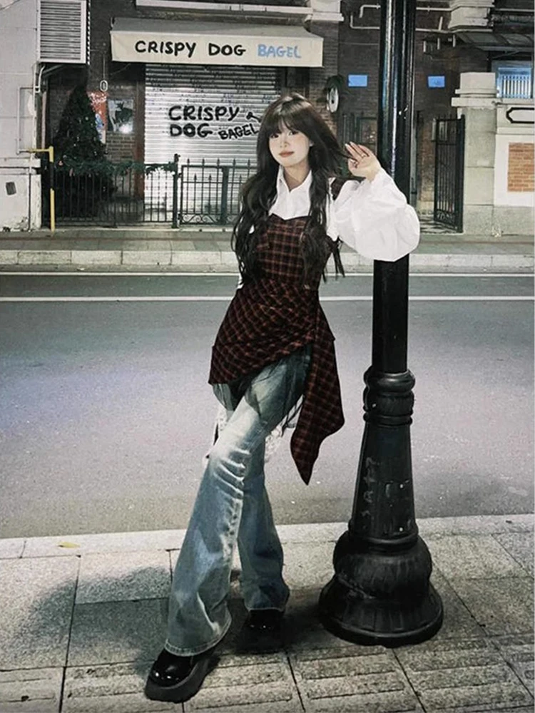 Spicy Girl Sommer Frühling Plaid Strap Dr Damen Pure Desire Taille Cinching ort A-Linie Rock Vintage Sle No Brand