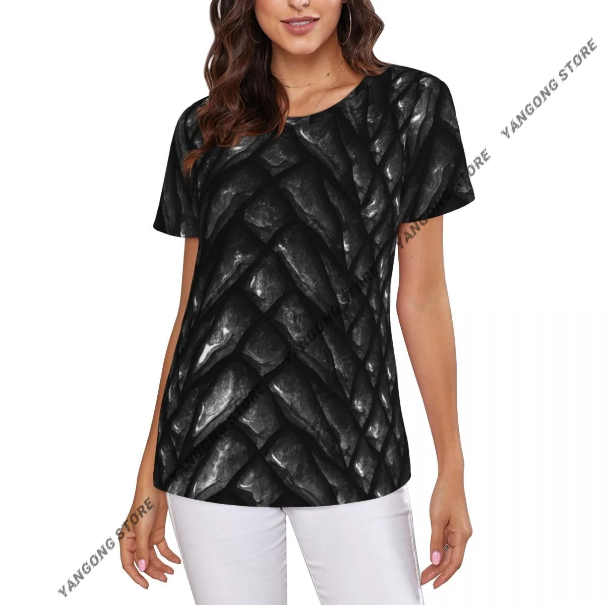 

Women's T-shirt ladies casual Black Dragon Scales female T-shirt short-sleeved T-shirt summer thin tops