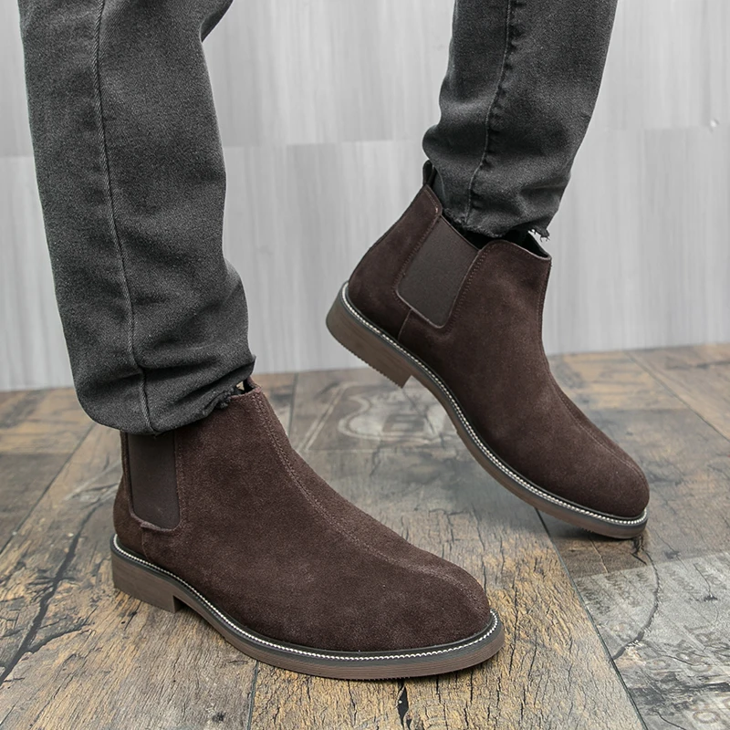 أحذية تشيلسي للرجال من جلد الغزال الصناعي بكعب منخفض مريح كلاسيكي للرجال أحذية عارية للأعمال مقاس 38-45 #2
